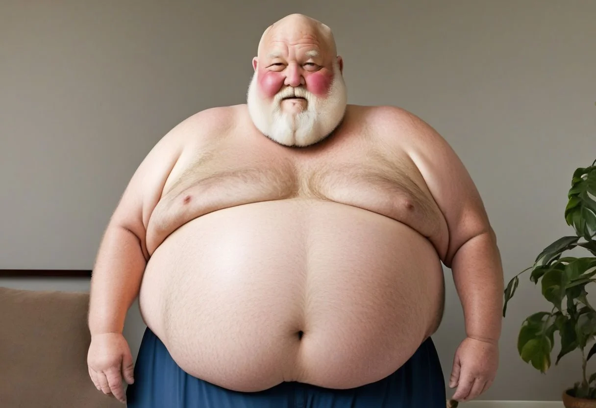 gf_oliver, obese bearded grandpa, bald, nude, penis, navel