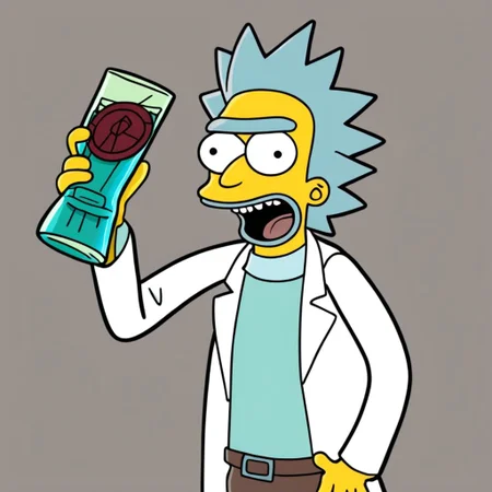 Rick Sanchez from the TV show "Rick and Morty" Simpstyle <lora:SDXL-Simpstyle-Lora-v2-r16:0.8>