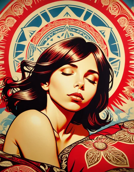 a radiant creation by Shepard Fairey of a woman looking like eleaxl6 sleeping
