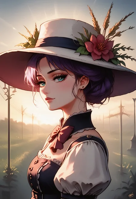 score_9, score_8_up, score_7_up, source_anime, 8k, extremely high definition, dramatic lighting, best quality, extremely detailed, side view, ddpapa, masterpiece, vivid lighting, perfect details, depth of field, sketch, sharp focus, soft lighting, hdr, colorful, good composition, spectacular, vivid colors, volumetric lighting, moody lighting, bloom, gaussian blur, absurd, raytracing, 3>lora in weight of: 1.5 + detailed eyes, detailed face,
BREAK
solo, Female, portrait, cowboy shot, Train conductor, top hat, stopwatch, pretty eyes, gorgeous, sexy, alluring, perfect face, piercing eyes, bedroom eyes, cyber Dystopian, shadowrun, Enigmatic woman draped in shadows, conductor uniform, medium breasts, wearing a detailed, uniform, purple hair, short hair, sharp bangs, (Partially obscured face, revealing only piercing eyes adorned with kohl.arcane energy aura), sexy body, cowboy shot, masterpiece, ultra-detailed, semi-realistic, kohl.arcane imbued eyes, victorian era, victorian setting,