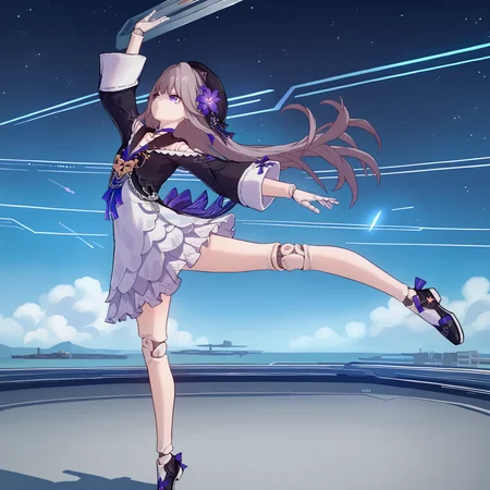 score_9, score_8_up, score_7_up, score_6_up, score_5_up, source_anime,
solo, spaceship, space, stars,
<lora:herta.pony:1>, srherta, purple eyes, doll joints,
(ballet:1.2), dancing, spinning, standing_on_one_leg, knee up,