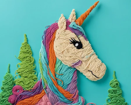 A magical unicorn standing on a hill DreamDisPix Yarn art style <lora:SDXL_Yarn_Art_Style:1.0> <lora:SDXL-DreamDisPix-Lora-r32:1>