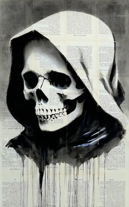 the grim reaper, death, skull, by LOUI JOVER, signature, newspaper background, monochrome,
<lora:LOUIJOVER#SXDL1.0#by Loui Jover#v2.00#-000006-rs.sv_fro.0.999-nr.0128:0.85>