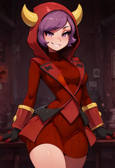 masterpiece, best quality, 1girl, eyelashes, (beautiful eyes), looking at viewer, smile, narrow waist, wide hips, zzCourtney, hoodie, red dress, red gloves, fake horns, sweater dress, ribbed dress, turtleneck dress, (dynamic pose, foreshortening), ,<lora:CourtneyPokemon_IXL:1.0>, , smile, looking at viewer, cowboy shot, <lora:LandidzuStyleIXL_v2:0.8>,