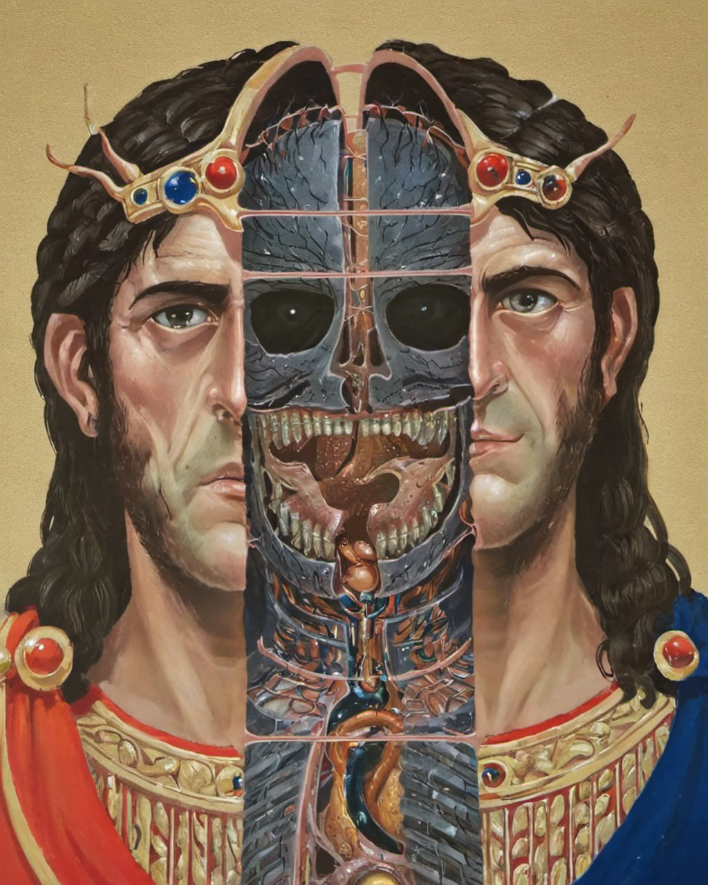 <lora:split2:1> split head and body, split Sauron, inside Ptolemy