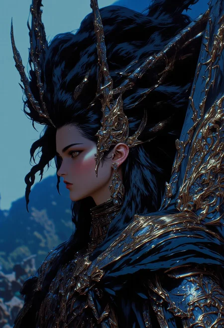 " A woman's face under a coarse mop of black hair. "