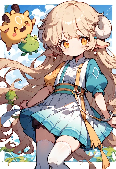 score_9,score_8_up,score_7_up,source_anime,zPDXL3,grasslands,
*//*,<lora:Lara_v1.0:0.9>,1girl,lara,tassel,hanbok,blonde hair,long hair,white horns,yellow eyes,sheep ears,white thighhighs,puffy short sleeves,earrings,chibi
*//*,upper body,