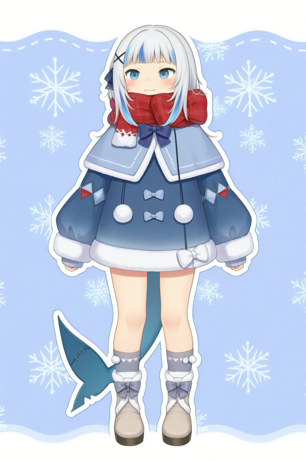 Gawr Gura, Winter_Outfit  <lora:Gawr_Gura-Winter_Outfit-Illustrious:0.8>