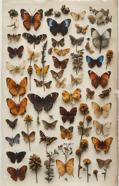 masterpiece,best quality,<lora:tbh229-sdxl:0.9>,Herbarium,butterfly,