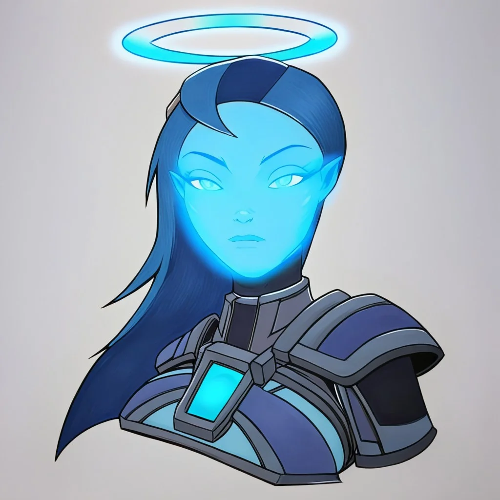 master chief, evang ,Attractive, blue haired, succubus woman with an hourglass shape, wearing halo armor, glowing blue light surrounding her body