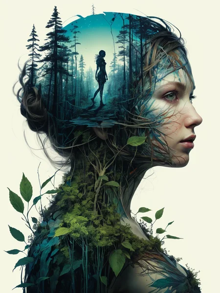 mysterious silhouette forest woman, by Minjae Lee, Carne Griffiths, Emily Kell, Geoffroy Thoorens, Aaron Horkey, Jordan Grimmer, Greg Rutkowski, amazing depth, masterwork, surreal, geometric patterns, intricately detailed, bokeh, perfect balanced, deep fine borders, artistic photorealism , smooth, great masterwork by head of prompt engineering <lora:add-detail-xl:2> <lora:Double_Exposure:0.5>