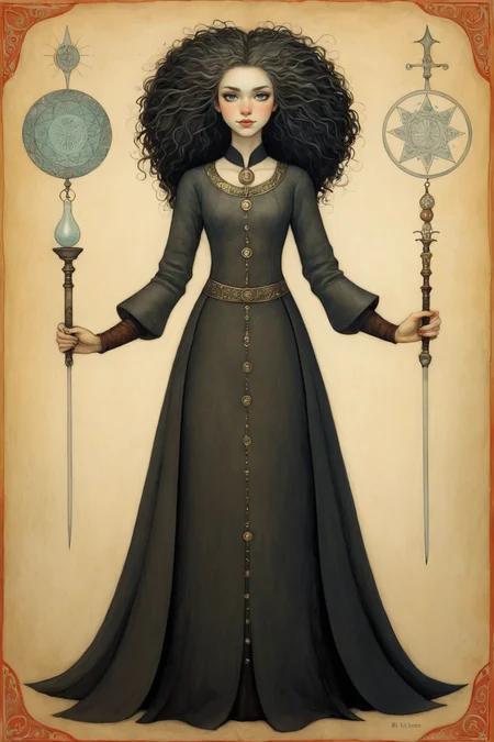 warrior ,by Bill Carman and Kelly Mckernan,Iranian, messy_hair ,fanciful, scary, alchemical, reverie,,full body length