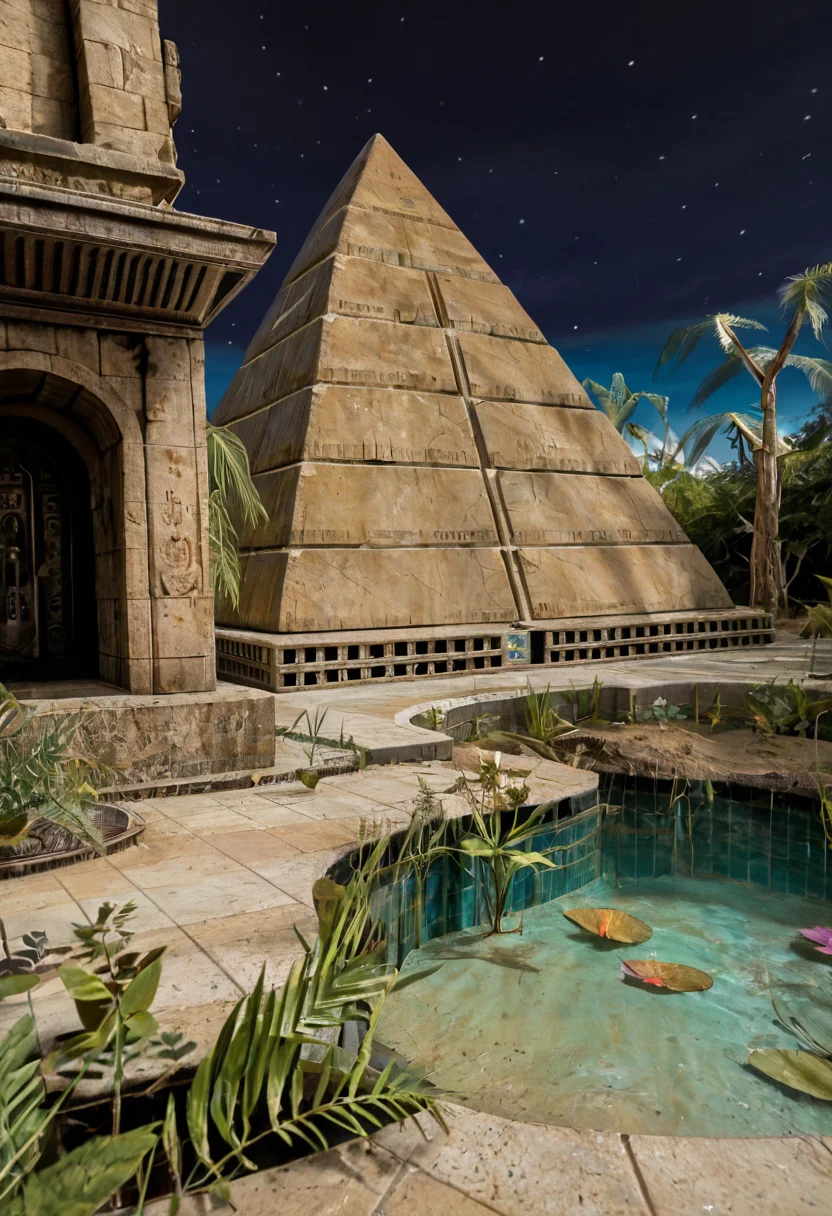 score_9, score_8_up, score_7_up, BREAK, RAW, photo, 8k, very sharp, very detailed, realistic, real, hyper realistic, Photorealistic, real photo, no people, no humans
distant structures, sky, stars, moon, tiles, tomb, sand, plants, pyramids, pond, trees, stone wall, tiles,
<lora:Unreal Tournament 2004 - Facing Worlds - Sun Blade_epoch_12:0.7> facing3worlds,