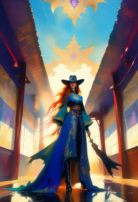 score_9, score_8_up, score_8_up, ((Cinematic composition)),((masterpiece)), (resplendent highlighting), 8k. Photorealistic
1girl, (full body). A stunningly beautiful elven girl walks through saloon doors. She’s wearing cowboy clothing on top of her elven garb. Bow on her back, quiver on her belt. Chaps, cowboy boots, Cowboy hat in her hand, (camera angle from below), deep rich colours, ((full body)) long hair, pointy ears. (resplendent spotlight on her face). Brilliant chaotic atmosphere.
Double exposure.
Ink, Charcoal and colourful oil pastels. impressionistic. faded watercolours (Klimt :1.2) dadaistic collage (by Bill Sienkiewicz:1.5), strikingly alluring face. brilliant spotlight effect. Vibrant thick dripping paint. Intense detail, realistic, dynamic shadows and contrasts. Matte and faded background colours. unreal parts, alluring, fluid, perfection, gothic. (Luminous skin dynamically spotlighted), Illustration, (klimt:0.8) (Bill Sienkiewicz:1.5). maximum detail, Chinese watercolor and ink technique. Gold leaf highlights.
<lora:xl_more_art-full_v1:0.4> <lora:epi_noiseoffset2:1>3