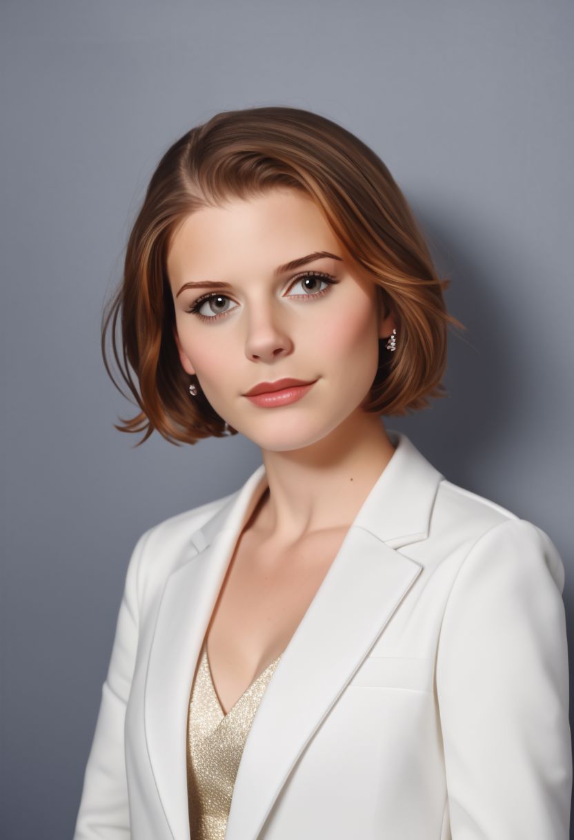 Masterpiece, (hasselblad 907x, sharp focus), photo-portrait, (3/4 view:1.5), (from above:0.8), (upper body:1.2), gorgeous woman, detailed face, short hair, <lora:Kate:1.8>, elegant, breathtaking, award winning photography, cinematic lighting,