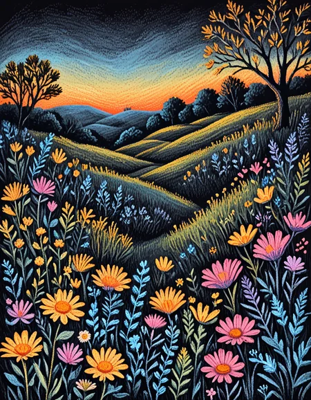 The Haymeadow novuschroma13 style pastels illustration on black <lora:novuschroma13 style_2:1> <lora:sdxl_lightning_8step_lora:1>