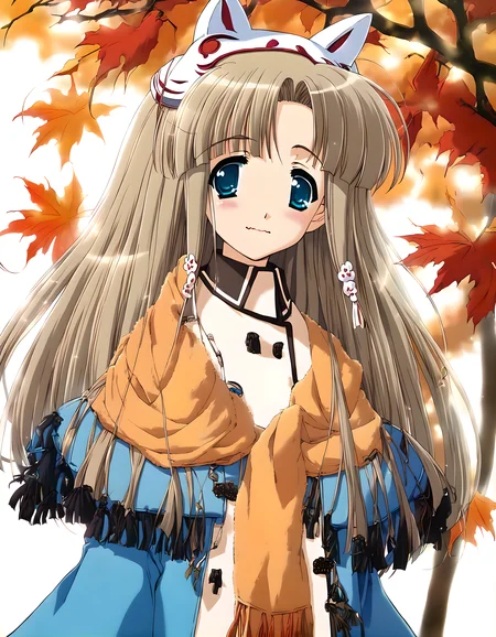 <lora:pony_xl_amu:0.9>,amu,score_9,score_8_up,score_7_up,source_anime,best quality,masterpiece,super fine illustration,1girl,solo,long_coat,long sleeves,scarf,shawl,poncho,fringe trim,in autumn,day,sky,cowboy_shot,looking_at_viewer,standing,mask,fox_mask,wavy mouth,> <,