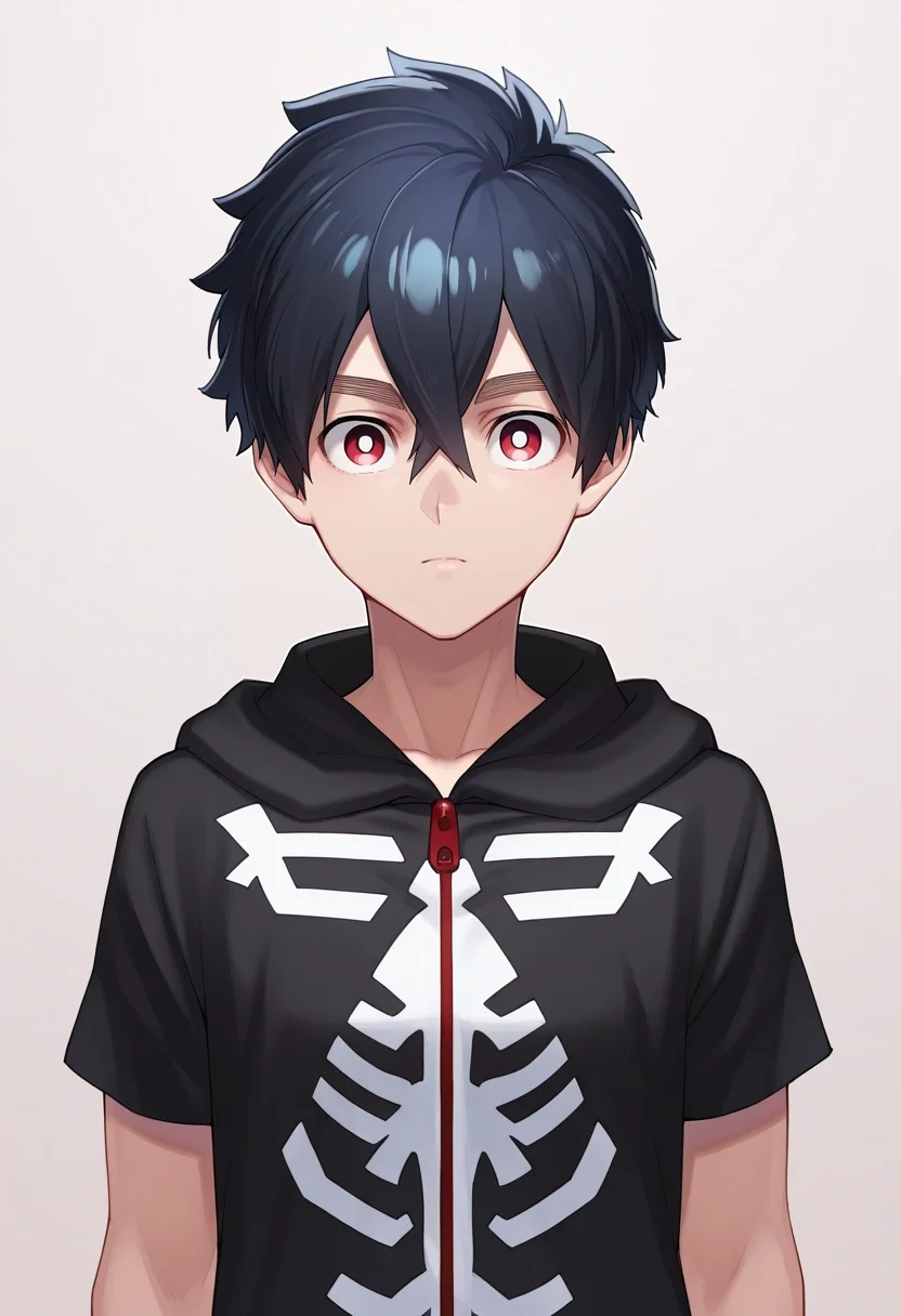 masterpiece, best quality, , (realistic:0.6), looking at viewer, 1boy, solo, male focus, <lora:kabane_kusaka_ilxl:0.9>, kabane_kusaka, black hair, red eyes, short hair, hair between eyes, kusaka kabane, hoodie, ,