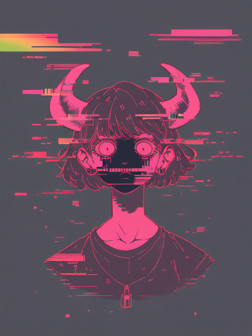 score_9, score_8_up, score_7_up, score_6_up, score_5_up, score_4_up,   <lora:gl1tchXLP:1> gl1tch, 1girl, glitch, portrait, angel, horns, noise,  curvy, pinup, full body,