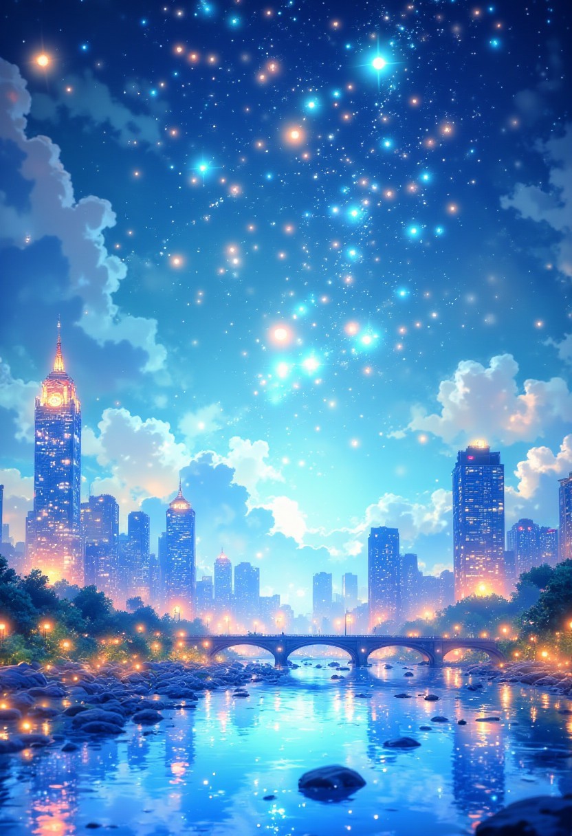 Guangzhou Skyline Under a Cosmic Sky
"Guangzhou’s skyline shimmers beneath a brilliant star-filled sky, with the Canton Tower glowing in shifting neon hues. The Pearl River mirrors the dazzling cityscape, while the constellations above create a surreal contrast to the modern city. A soft mist lingers on the horizon, making the skyline appear like a futuristic dreamland under the night sky."
