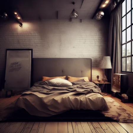 <lyco:Grunge_style_interior_design_Sa_May:1.0> Grunge style interior design by bedroom