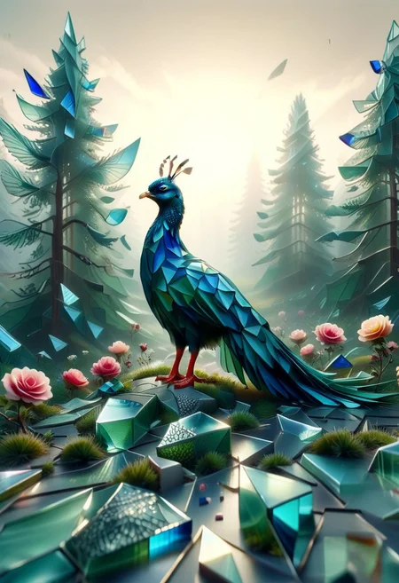 mesmerizing geometric patterns, geometric complexity, The wind , clouds high, tall trees, forest pathways, bloom of roses, bees, (peacock made of mesmerizing geometric patterns of Glass Shard:1.5), grass. honeycomb, curvilinear
, score_9, score_8_up, score_8_up, masterpiece,super detailed face, super high resolution, FaceDetail, masterpiece-level, highly detailed, intricate details, detailed background, complex background, cinematic, intricately detailed illustration, depth of field, masterpiece, best quality, amazing quality, very aesthetic, absurdres, newest, very awa, shadow, lazympos, lazypos