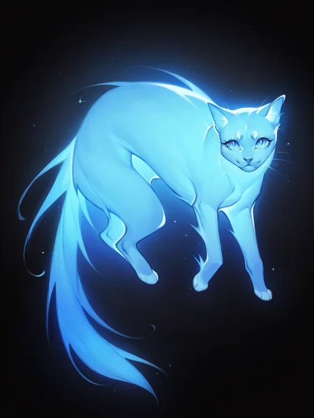 score_9, score_8_up, score_7_up, score_6_up, score_5_up, <lora:p4tr0nusXLP:1> p4tr0nus, no humans, glowing, black background, blue theme, cat