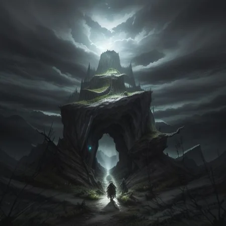 Dystopian
Watchful elves
Dark, protective clothing
Bows and arrows
Sorrow and caution
Dark cave entrance
Menacing, enchanted forest
Heavy, clouded sky
Merging shadows
Imminent danger
Bare trees
Ominous silence
Weak light through clouds
Tense atmosphere