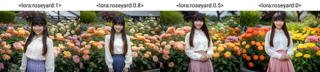 Hight detail RAW color photo, professional photograph, (Strong saturation:2.0),
beautiful japanese woman, 20 yo, Straight long hair with bangs, Big round eyes, smiling,
Long sleeve collared blouse and A Pleated loose skirt,
Colorful flowers blooming in the garden, <lora:roseyard:1>