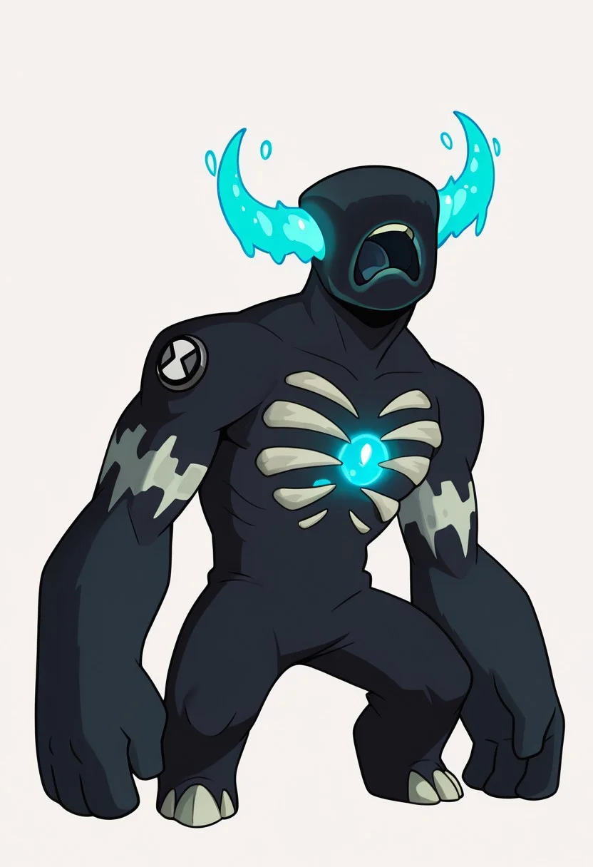 masterpiece, best quality, amazing quality, very aesthetic, absurdres, newest, cinematic, movie scene, foreground blur,
omni, black white bodysuit, badge, , pokemon (creature), simple background, solo, white background, fan art,, concept art,
warden, glowing horns, standing, solo, monster, open mouth, creature, teeth, no eyes, pokemon (creature), ribs, colored skin, ((wide head, big head,)),, no teeth, no humans, big arms, no hands, no wrists, wide body