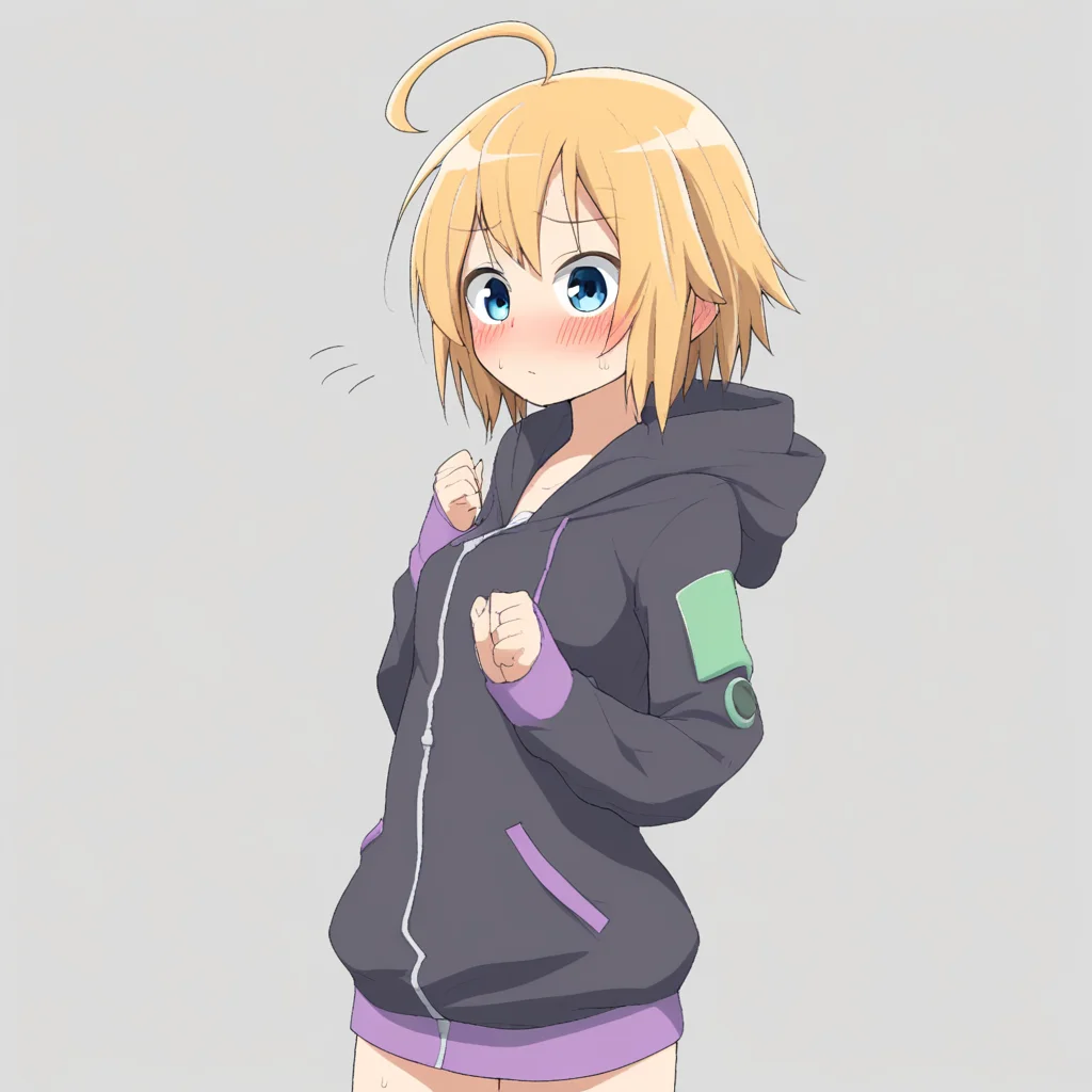 salpin, 1girl, hooded jacket, simple background, solo, ahoge, blush, hood