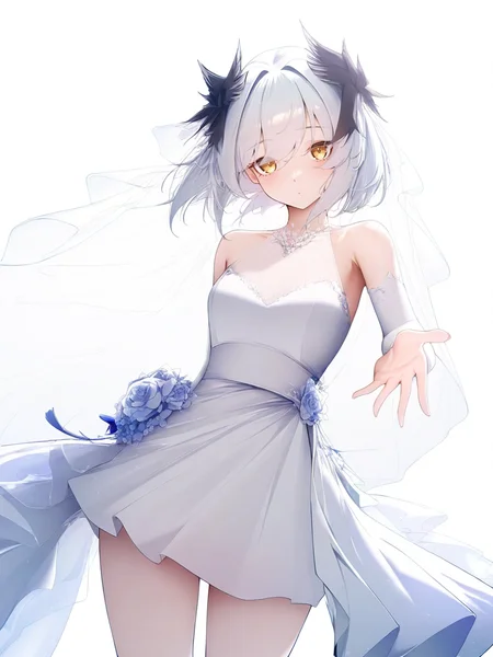 1girl,livia\\(resonance\\),solo,simple background,white background,looking at viewer,,cowboy shot,(wedding_dress:1.2),<lora:livia(resonance)-000014:0.9>, masterpiece, best quality, very aesthetic, absurdres, ),(by kana616:0.8),[(by hen-tie:1.3)|(by kagami_\(galgamesion\):1.2)],(by kinokohime:1.2),(by yatsuha_\(hachiyoh\):0.8),year 2024