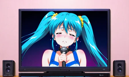 [generated by waiNSFW_v120:100]
idol, anime coloring, idol costume, 4K, BREAK
 <lora:scrg-IL_v3:1.2> scrg, on screen, BREAK
scrsx,
sing idol, having mic,
hyper ejection,  
speaker,
 torogao,
censored,
beautiful face, best quality,