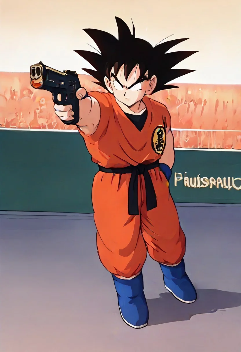 score_9, score_8_up, score_7_up, stadium background,
holding weapon, holding gun, handgun, hand in pocket, aiming, <lora:YusufDikecGunPose_pdxl_Incrs_v1:1>, 1boy,
Son Goku,black eyes, black hair, muscle man, hairpods,orange suit,blue pants,
