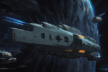best quality,masterpiece,highly detailed,ultra-detailed,
(logh spacecraft, space_battleship   look like  Hammer  science fiction , scifi :1.1)   in orbit earth \(planet\),( starry sky, nebula, beam,laser,glowing engin,:1.3)
 <lora:LOGH_FPA_V02:0.9>