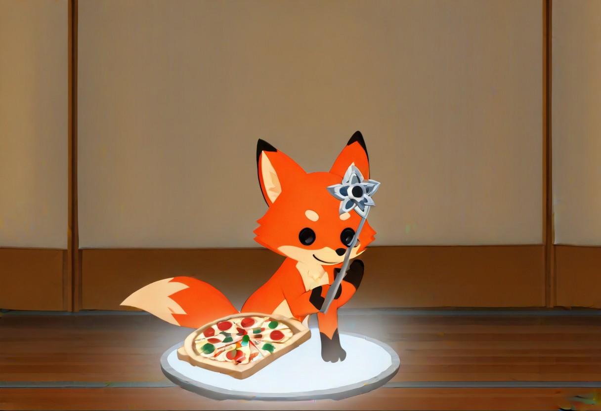 Super Animal Royale, detailxl, score_9, score_8_up, score_7_up, score_6_up, score_5_up,, detailed eyes, detailed face, detailed hands, top down full body view,  NightScapes, fox, cozy atmosphere, creative light overlay, 4k, masterpiece, (masterpiece), best quality, (4K), (cinematic lighting), highly detailed, 8K, UHD, ultra detailed, immersive picture, vivid colors, volumetric light, cinematic light, extremely detailed CG, pizza,
