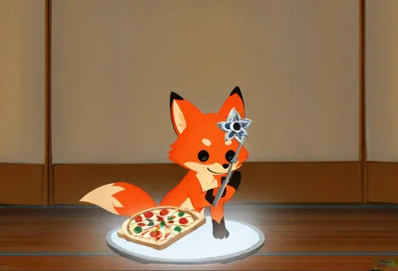 Super Animal Royale, detailxl, score_9, score_8_up, score_7_up, score_6_up, score_5_up,, detailed eyes, detailed face, detailed hands, top down full body view,  NightScapes, fox, cozy atmosphere, creative light overlay, 4k, masterpiece, (masterpiece), best quality, (4K), (cinematic lighting), highly detailed, 8K, UHD, ultra detailed, immersive picture, vivid colors, volumetric light, cinematic light, extremely detailed CG, pizza,