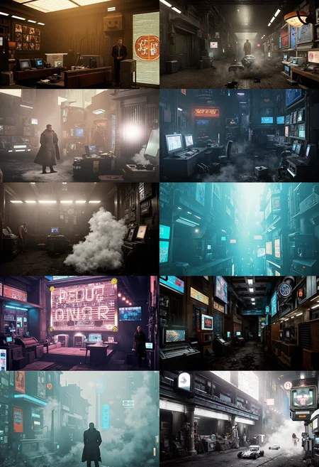 8 high-quality, detailed background images in a Blade Runner style, with a classic interior setting, volumetric lighting, fog, and a hyperrealistic atmosphere. Each image is 8K resolution and features a full-body portrait of a man with natural skin, detailed skin pores, imperfections, and freckles. The images are lit with a golden hour glow, with light coming from the bottom-right, transitioning from day to night.
**Image 1: "Neo-Noir Detective"**
A gritty, film noir-inspired poster featuring a man in a trench coat, standing in a dimly lit, smoke-filled room. The walls are adorned with old computers, wires, and neon signs, casting a warm, nostalgic glow.
**Image 2: "Futuristic Lounge"**
A sleek, high-tech lounge with a retro-futuristic aesthetic. The man sits on a curved couch, surrounded by holographic screens, neon lights, and a cityscape view outside the window.
**Image 3: "Cyberpunk Alleyway"**
A dark, narrow alleyway with a cyberpunk twist. The man stands amidst a tangle of wires, neon signs, and steam vents, with a massive, holographic advertisement looming in the background.
**Image 4: "Retro-Futuristic Office"**
A nostalgic, retro-futuristic office setting with a man sitting at a desk, surrounded by old computers, telephones, and futuristic gadgets. The walls are adorned with vintage posters and a cityscape view outside the window.
**Image 5: "Neon Dreamscape"**
A surreal, dreamlike scene with a man standing in a neon-lit, foggy environment. The walls, floor, and ceiling are covered in a mesmerizing pattern of neon lights, with a cityscape view in the distance.
**Image 6: "High-Tech Laboratory"**
A futuristic laboratory with a man in a white coat, standing amidst rows of high-tech equipment, computers, and holographic screens. The walls are lined with shelves, filled with futuristic gadgets and machinery.
**Image 7: "Abandoned Nightclub"**
A dimly lit, abandoned nightclub with a man standing amidst the ruins. The walls are covered in old posters, and the floor is littered with broken furniture and debris.
**Image 8: "Futuristic Cityscape"**
A breathtaking, futuristic cityscape with a man standing on a balcony, overlooking a sprawling metropolis. The sky is filled with towering skyscrapers, holographic advertisements, and flying cars zipping by.
Each image is designed to be visually striking, informative, and professionally executed, with a focus on balanced composition, exposure, and color grading. The golden hour lighting, combined with the detailed skin textures and realistic atmosphere, creates a truly immersive experience.