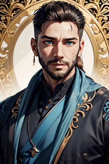 Master piece, highest quality, highest possible OverallDetail, semirealistic, blue eyes,
Create an elder of a cultivator sect.
The character looks like he is in his late twenties or early thirties.
He is bald and has a long blond-golden beard.
His eyes are blue. Detailed face.