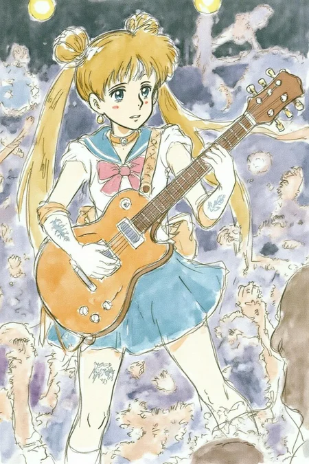 hayaomiyazaki2 illustration.
Sailor Moon playing a guitar at a heavy metal mosh pit, tattoos, piercing. <lora:hayaomiyazaki2_cap_d8a4:1.0><lora:861016543683690590:0>