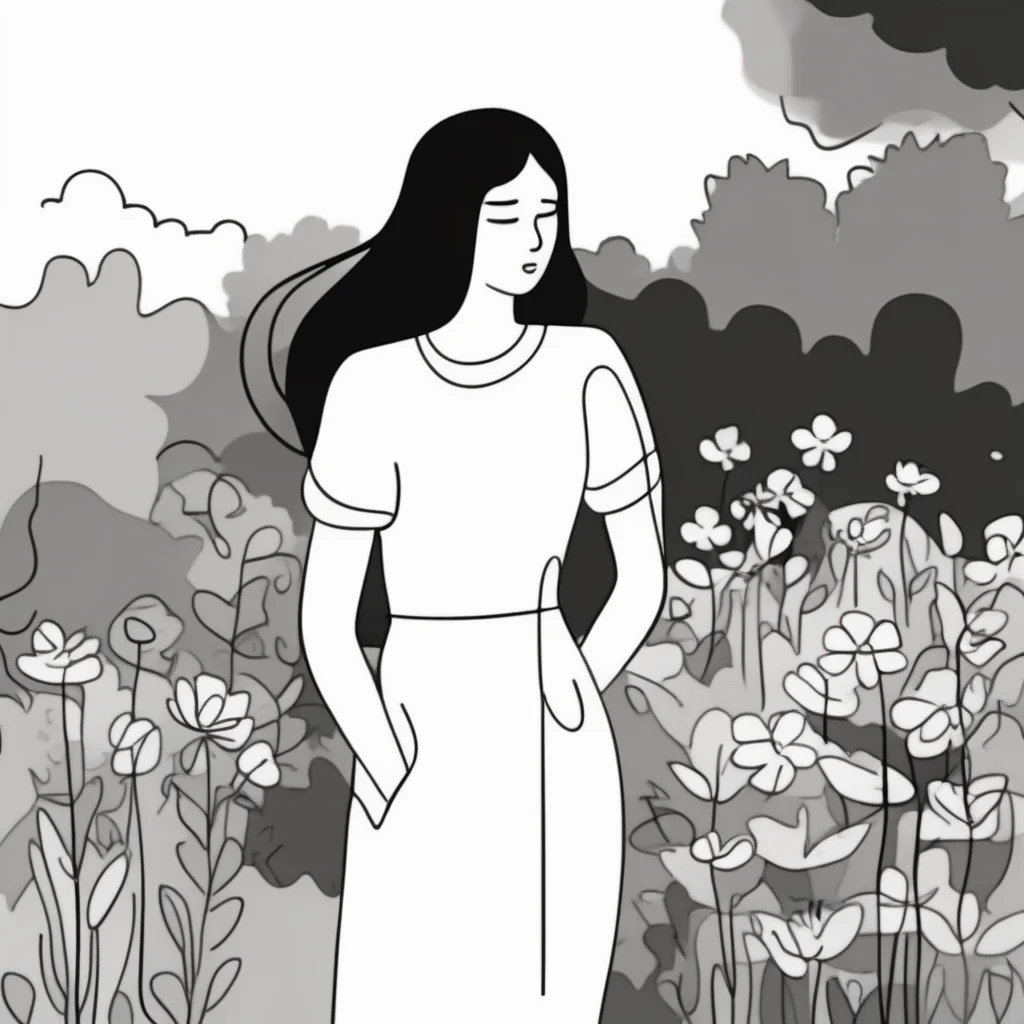 simple line girl in garden<lora:simplex:0.7>