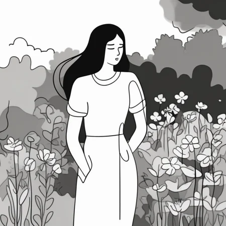 simple line girl in garden<lora:simplex:0.7>