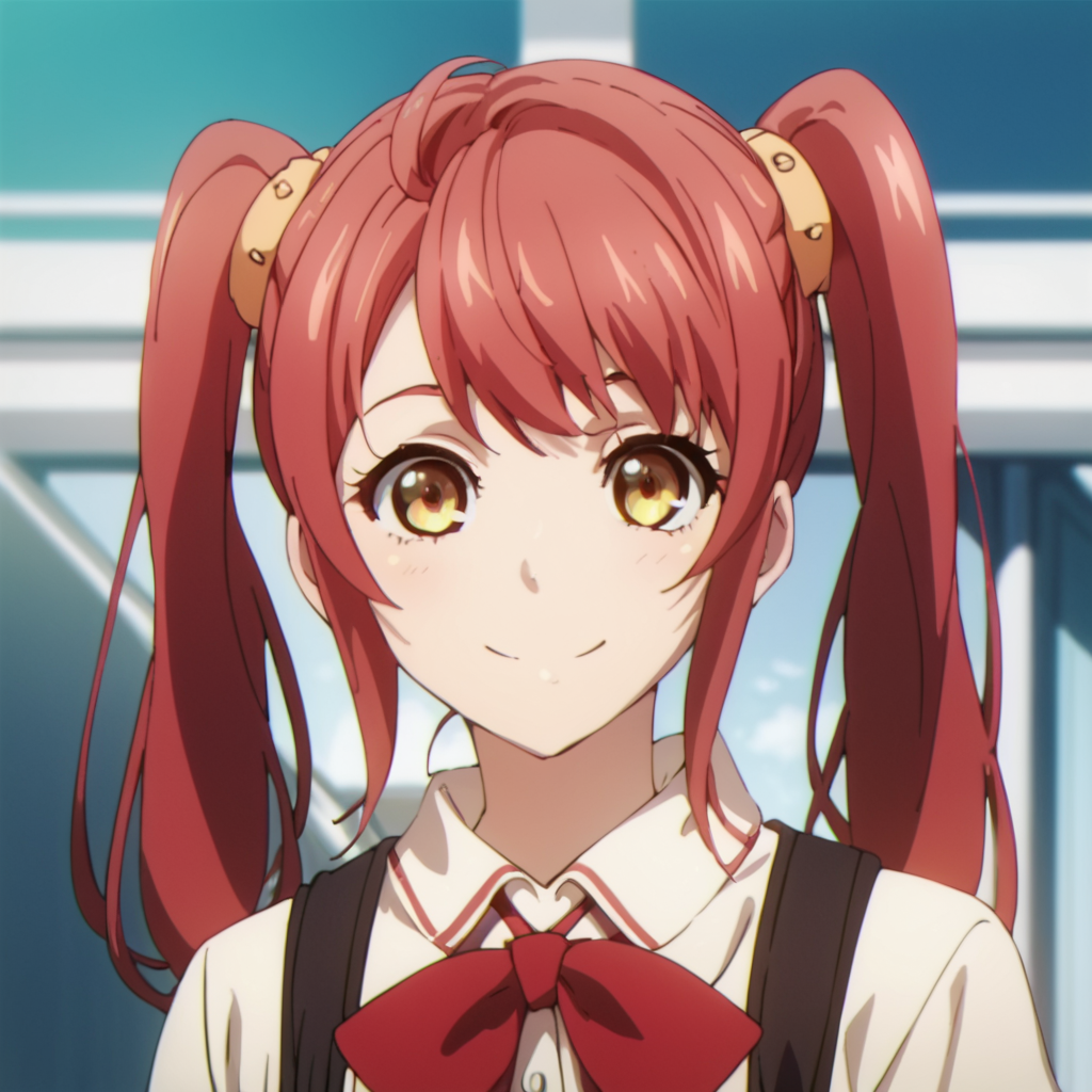 score_9, score_8_up, score_7_up, score_6_up, score_5_up, score_4_up, source_anime,  Didier, red hair, twintails, , school uniform, portrait, smile