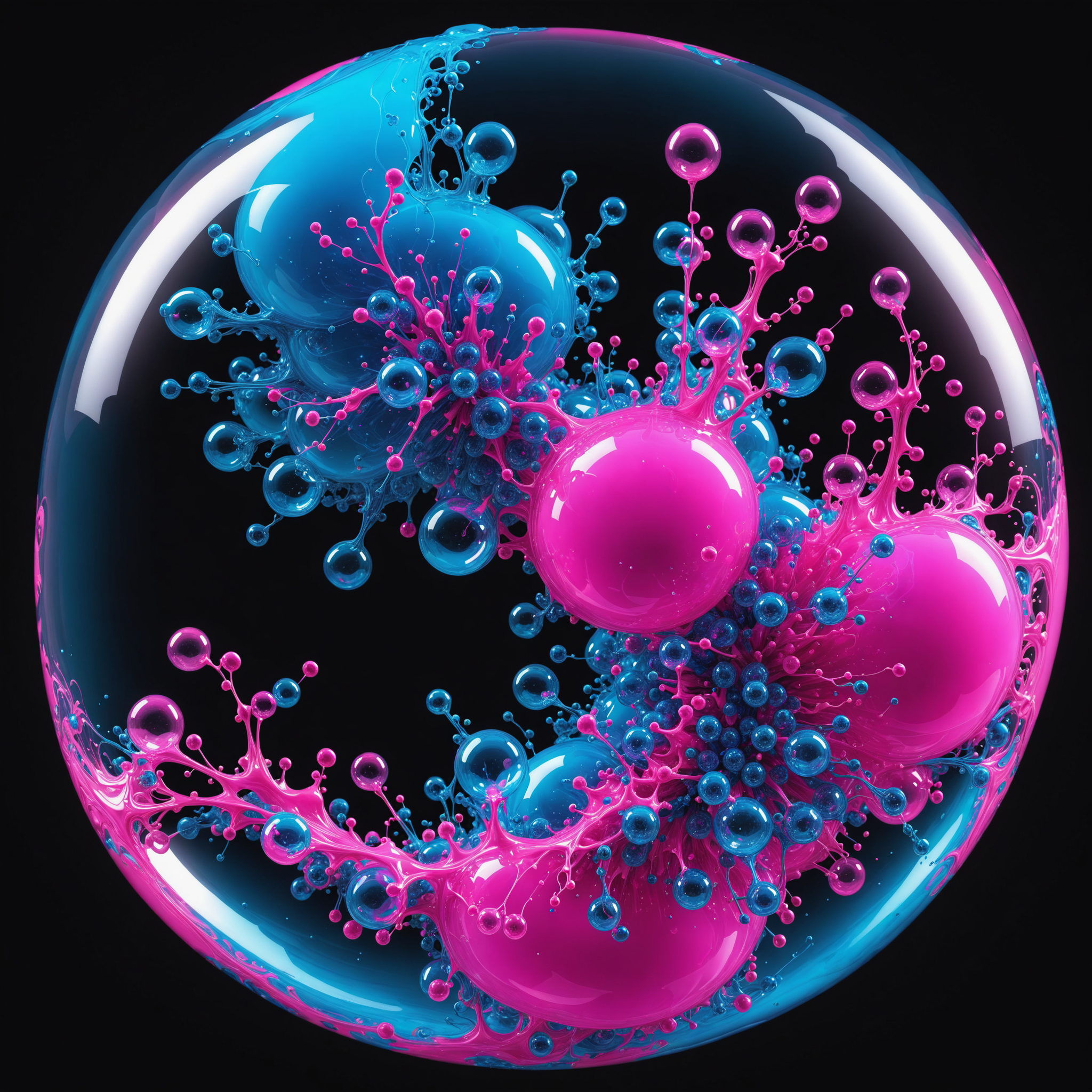 bullet time effect, #disassambled 3d, slow motion, a vibrant fluo blue to fluo pink radial gradient, #fractal liquid cloud edges only wire spherical inside loating  soap bubble deep sub,  professional, ink in water, visual FX,  centered, soft lightning, 8k, ultradetailled, <lora:add-detail-xl:1> "add-detail-xl: 9c783c8ce46c", Version: v1.7.0