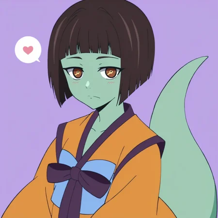 score_9, score_8_up, score_7_up, score_6_up, score_5_up, score_4_up, anime coloring, anime screencap, megami magazine, BREAK, Uncensored, anaak jahad, green skin, thick tail, anaaks clothing, <lora:sdxl_lightning_8step_lora:1> <lora:AnaakJahad:0.9>