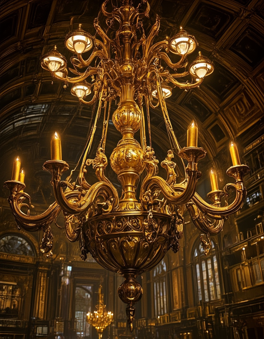 <lora:City_Worlds02_Lost_Operaflux:1> cw02lost, cyberpunk, train station, baroque, medieval, gold, rich hanging chandelier