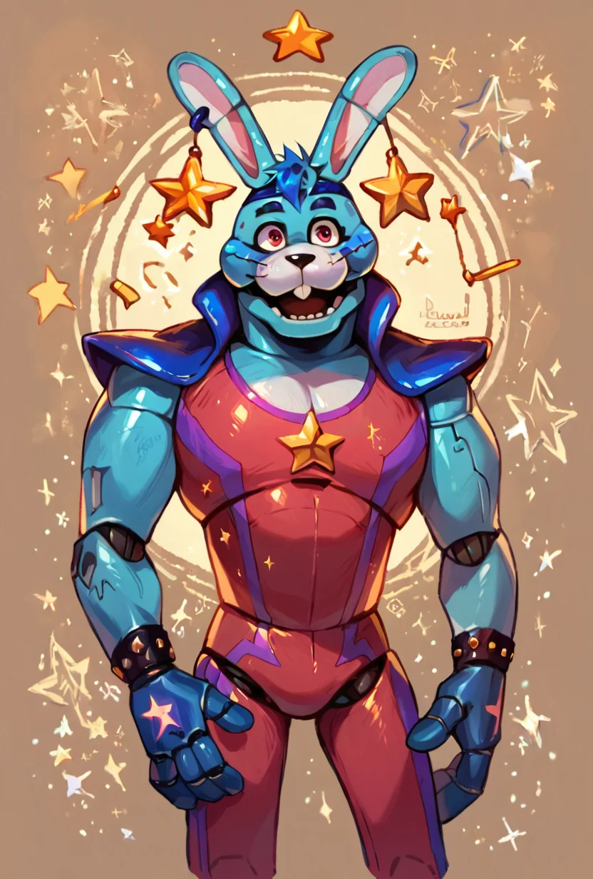 score_9, score_8_up, score_7_up,, good quality ,, character focus, solo, , best quality , detailed background, <lora:glambon-10:1> glambon, rabbit ears, male focus, furry, solo, star (symbol), robot,