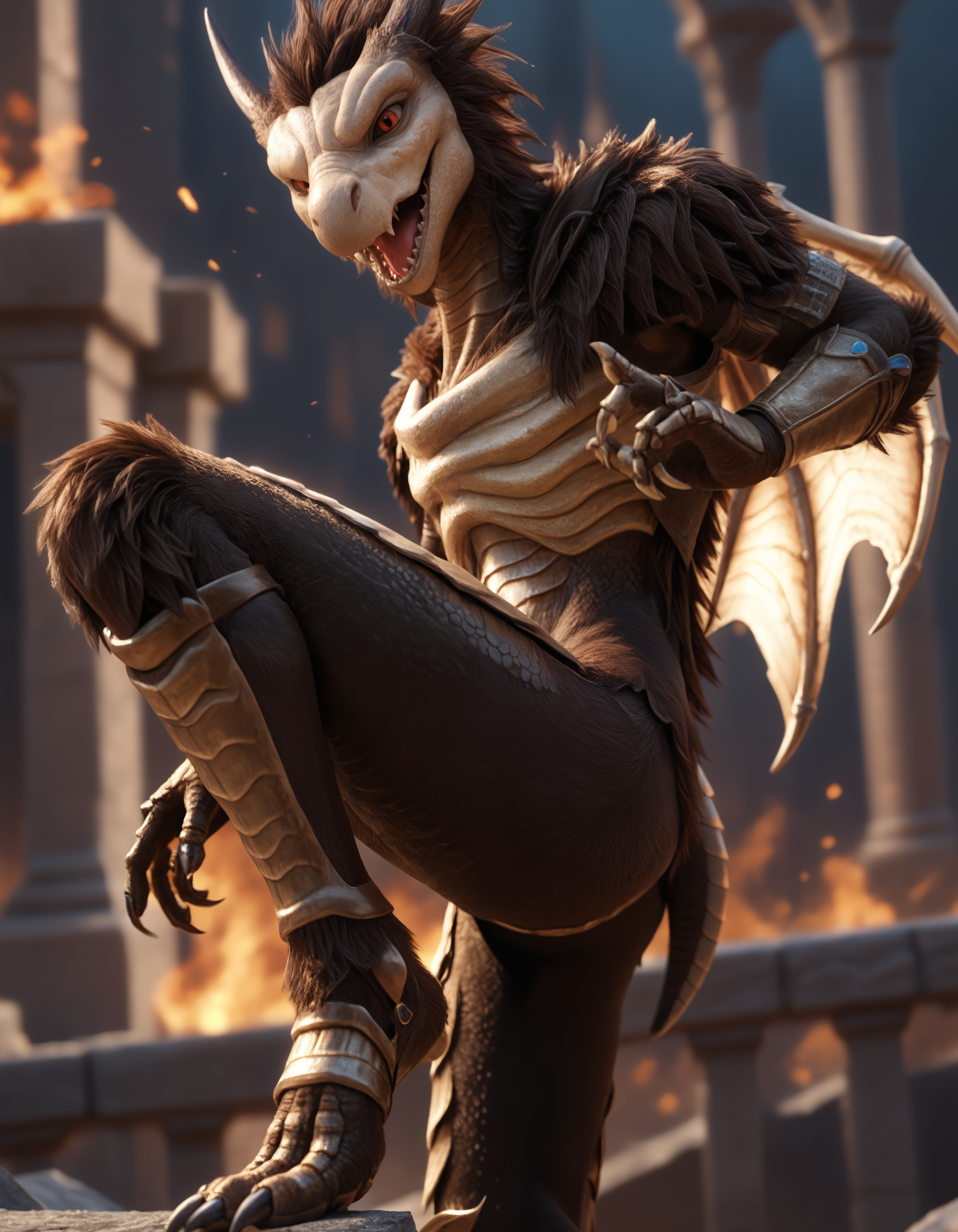 score_9, score_8_up, score_7_up, BREAK (anthro, furry:1.1), depth of field, cinematic lighting, masterpiece, detailed hands, detailed face, best quality, ultra realistic, 4k, 2k, film photography, RAW photo, photorealistic, analog style, subsurface scattering, photorealism, embedding:unaestheticXL_bp5, embedding:zPDXL,(best quality, high quality, 8K:1.5), <lora:add-detail-xl:2.5>, <lora:fix_hands.safetensors:2.0>, <lora:2.5DRealisticV2.safetensors:0.2>, <lora:sinfully_stylish_SDXL.safetensors:0.6>,  <lora:AdvancedEnhancerXLv2.safetensors:1.0>, (hi res), ((masterpiece)), ((best quality)), illustration, cinematic, anthro, furry, <lora:Dragonoid_Dark_Souls.safetensors:0.7>, (dragonoid, dark souls:1.1), estus, holding estus, open mouth, fur, scalie, red eyes, worried, male, tail, rib cage, cute fangs, claws, bone wings, barefoot fight