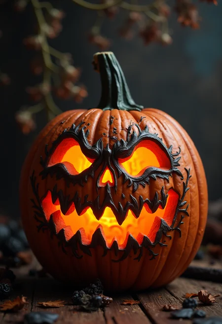 realistic, high quality, ultra detailed, halloween theme, pumpkin, sfw, PG-rated<lora:FLUX\Enhancer\FluxDFaeTasticDetails.safetensors:0.6:0.6>