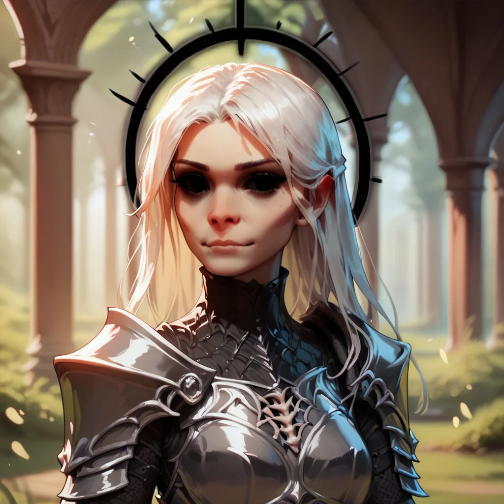 (((detailed, beautiful, high quality))), upper Body, score_9, score_8_up, score_7_up,
aasimar_Fallen, aasimar, black eyes, bone wings, black halo, 1girl, white hair, armor,
looking at the viewer, posing, blurred background, blurred fantasy background,